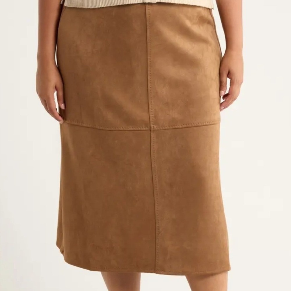 🆕️ NWT Max Studio London Vicuna‎ Brown Faux Suede Midi Skirt 5W09M13 Plus 2X
